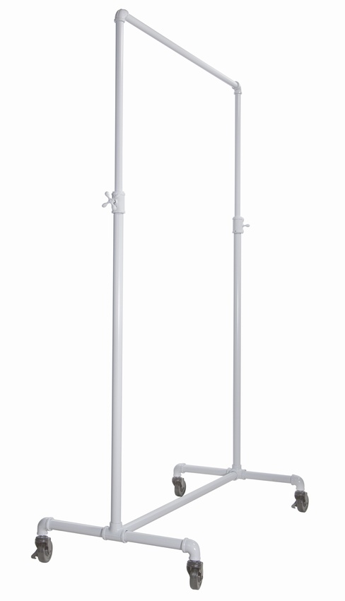White Pipe Frame Rolling Rack with Adjustable Height